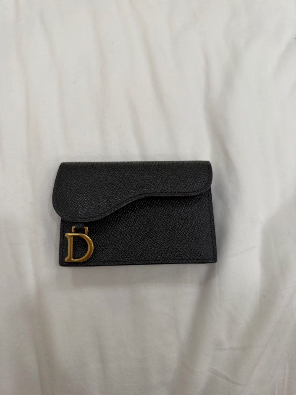 Dior Black Leather Card Holder with Gold 'D' Charm